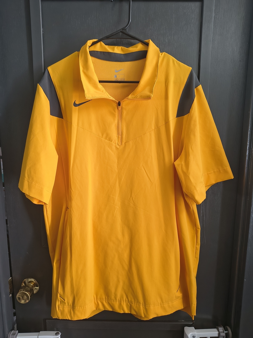 Nike Men’s Yellow Coach Short-Sleeve Half-Zip Pullover with Gray Accents